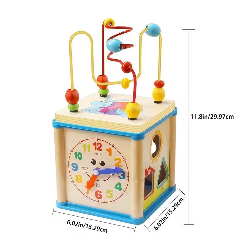Cubo de Actividades Montessori de Madera – Desarrollo Sensorial 5 en 1