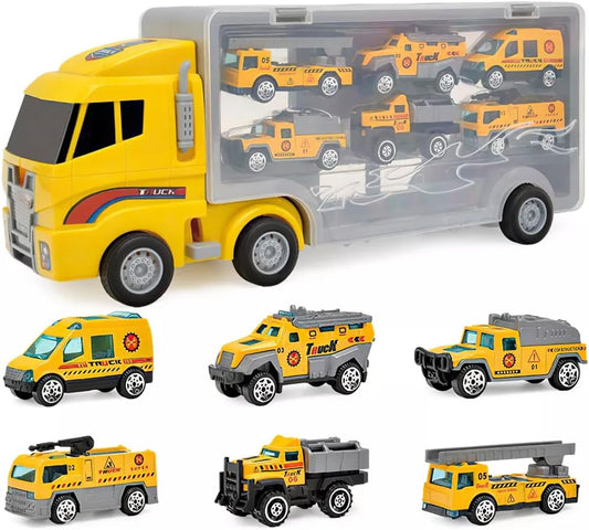 Camión Transportador 7 en 1 – Set Didáctico con Mini Vehículos de Rescate