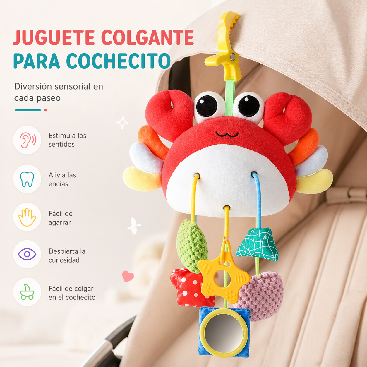 Colgante Sensorial Cangrejo para Bebé – Estimulación Temprana