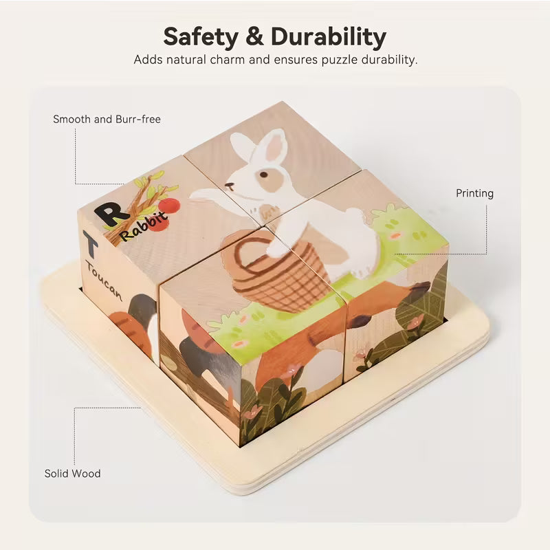Rompecabezas 6-en-1 Cubos de Madera – Animales Didácticos Montessori