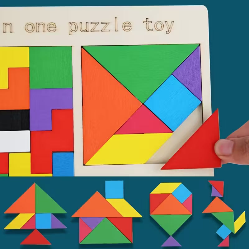 Rompecabezas 3 en 1 Montessori de Madera – Tetris y Tangram