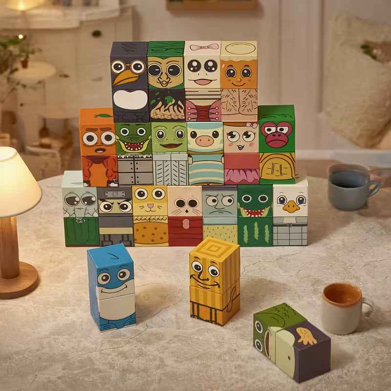 BlockFaces Creativos – Set de Personajes Combinables de Madera (16 o 40 Piezas)