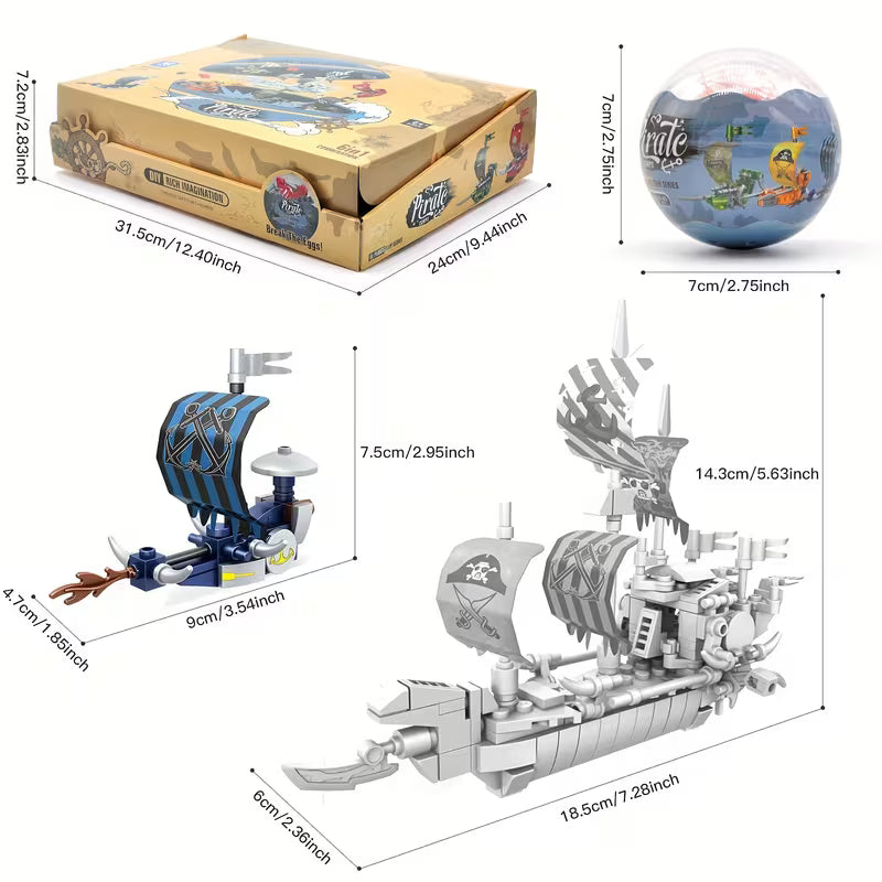 Set de Construcción Pirata 6 en 1 – Barcos Armables en Cápsulas