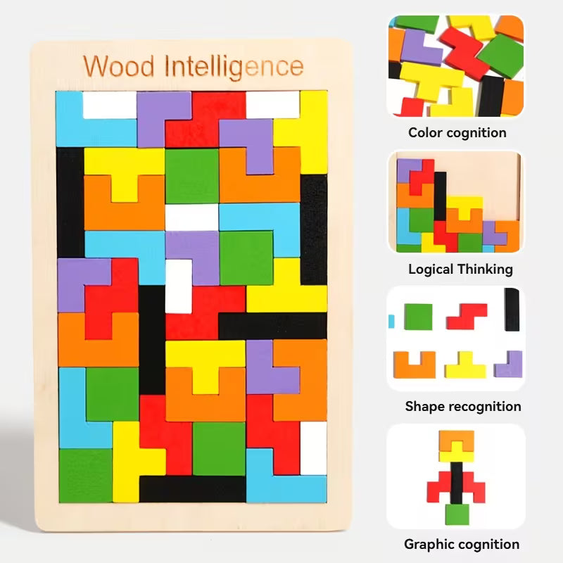 Rompecabezas Lógico de Madera – Inteligencia y Formas tipo Tetris