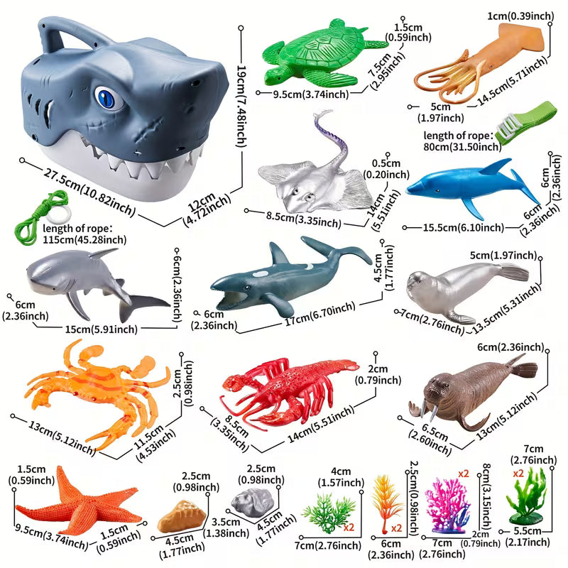 Set Tiburón Marino 23 Piezas – Animales del Océano + Caja Almacenadora