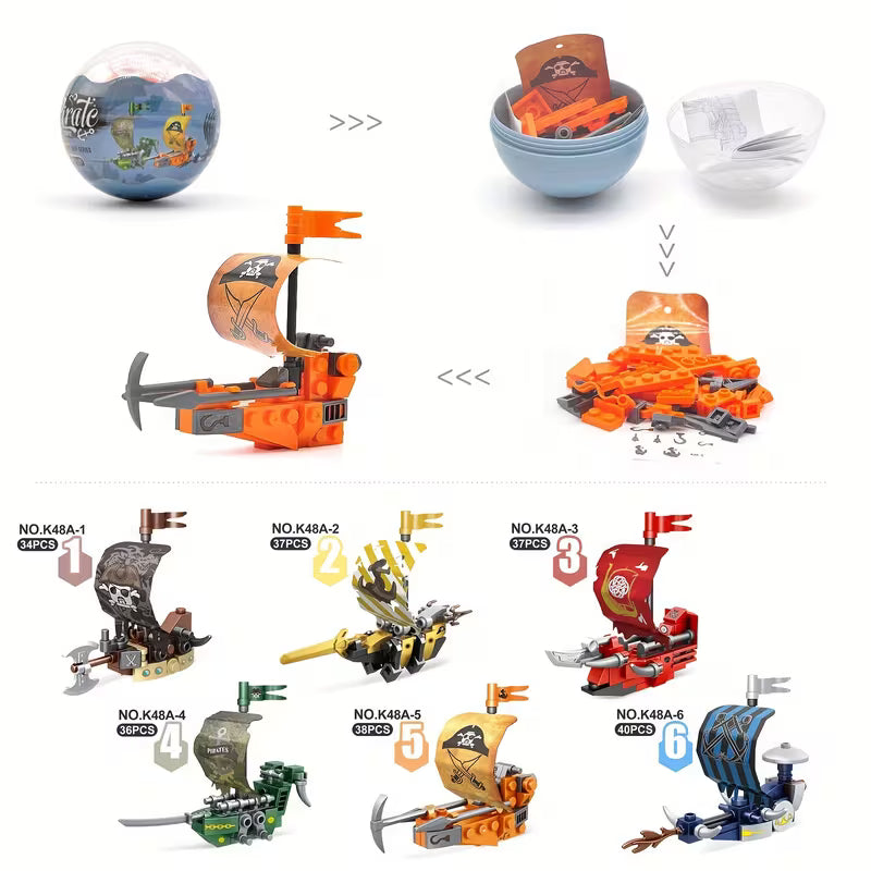 Set de Construcción Pirata 6 en 1 – Barcos Armables en Cápsulas