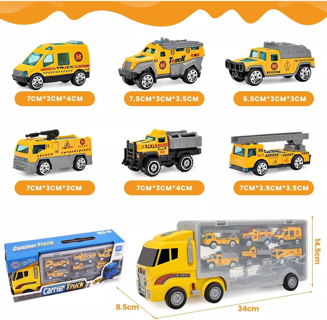 Camión Transportador 7 en 1 – Set Didáctico con Mini Vehículos de Rescate