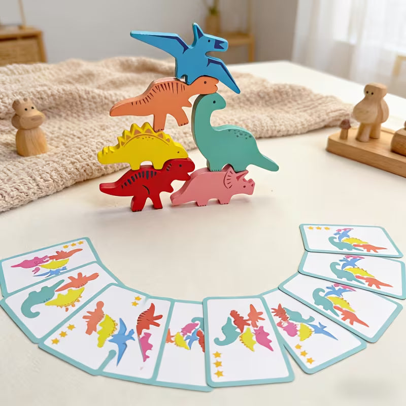 Bloques Apilables de Dinosaurios – Juego Didáctico de Madera para Equilibrio