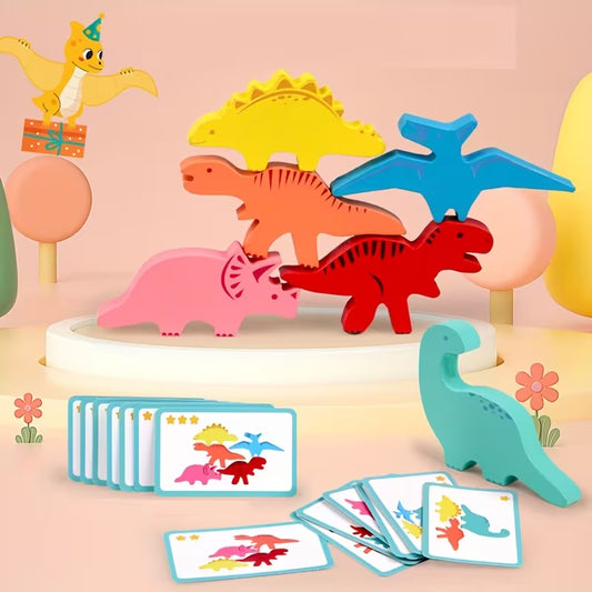 Bloques Apilables de Dinosaurios – Juego Didáctico de Madera para Equilibrio