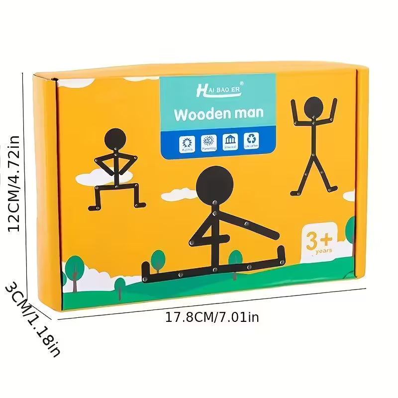 Wooden Man Articulado – Figura de Madera Didáctica con Tarjetas