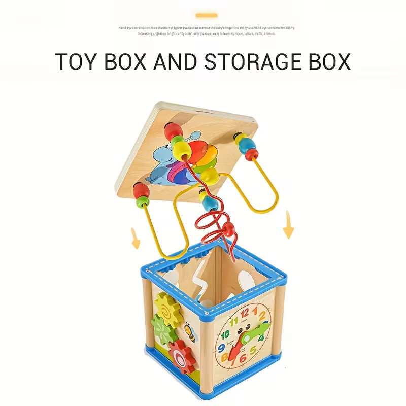 Cubo de Actividades Montessori de Madera – Desarrollo Sensorial 5 en 1