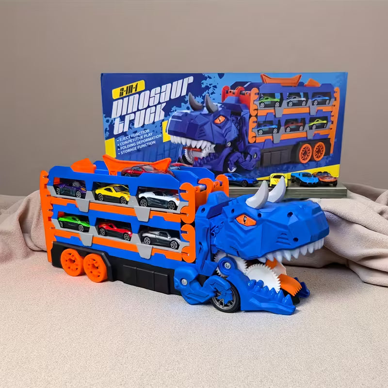 Camión Dinosaurio Garage – Transportador de Autos con Pista Extensible