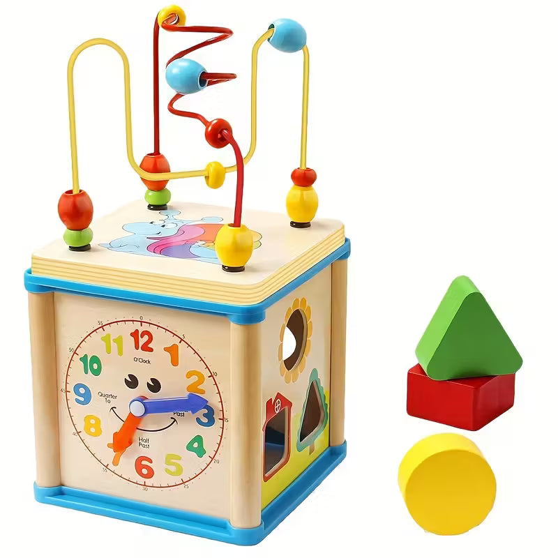 Cubo de Actividades Montessori de Madera – Desarrollo Sensorial 5 en 1