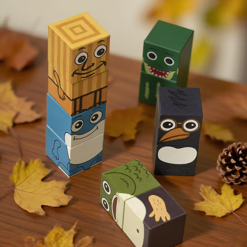 BlockFaces Creativos – Set de Personajes Combinables de Madera (16 o 40 Piezas)