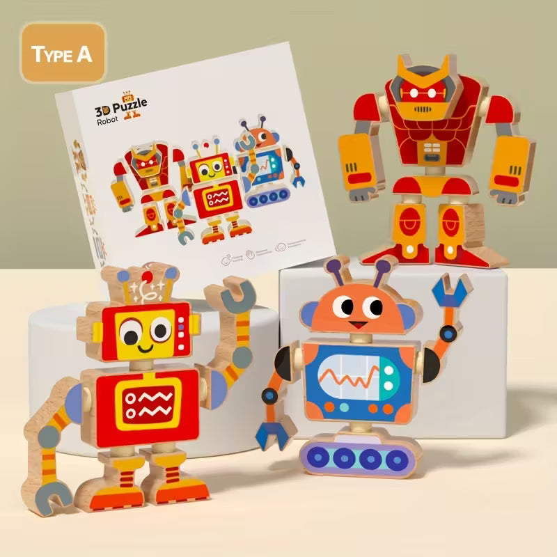 Robots 3D de Madera STEM – Puzzle Didáctico para Armar y Jugar