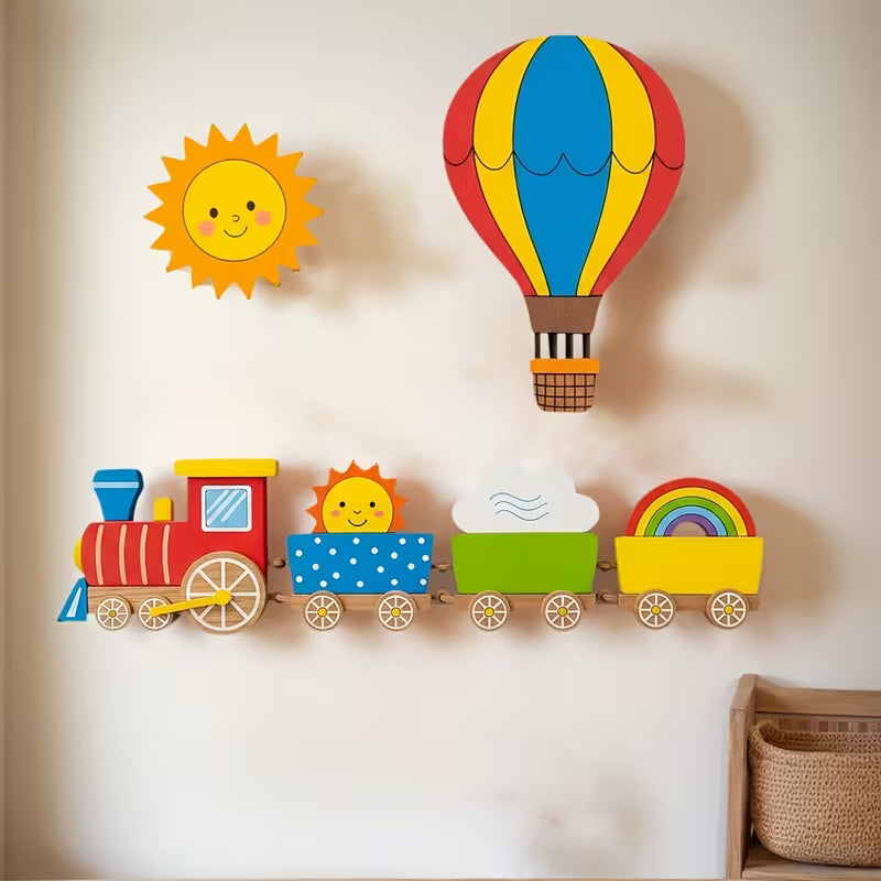 Decoración de Tren y Globo – Móvil decorativo de madera
