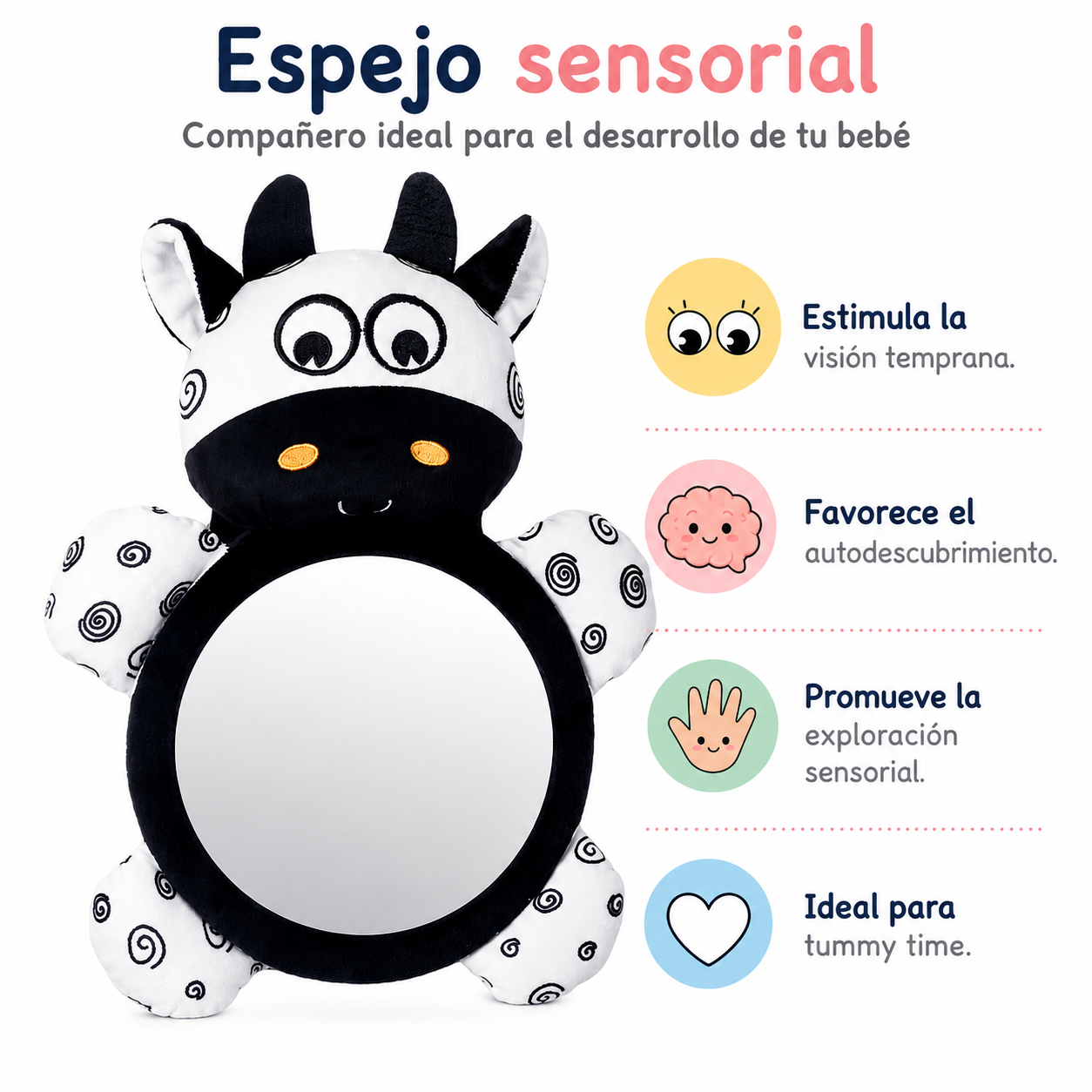 Espejo Vaquita Blanco y Negro – Estimulación para bebé