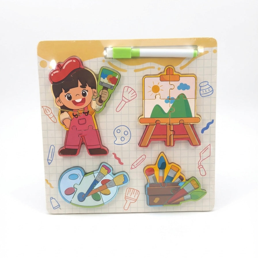 Rompecabezas 2 en 1 de Oficios – Madera + Mini Pintarrón Didáctico