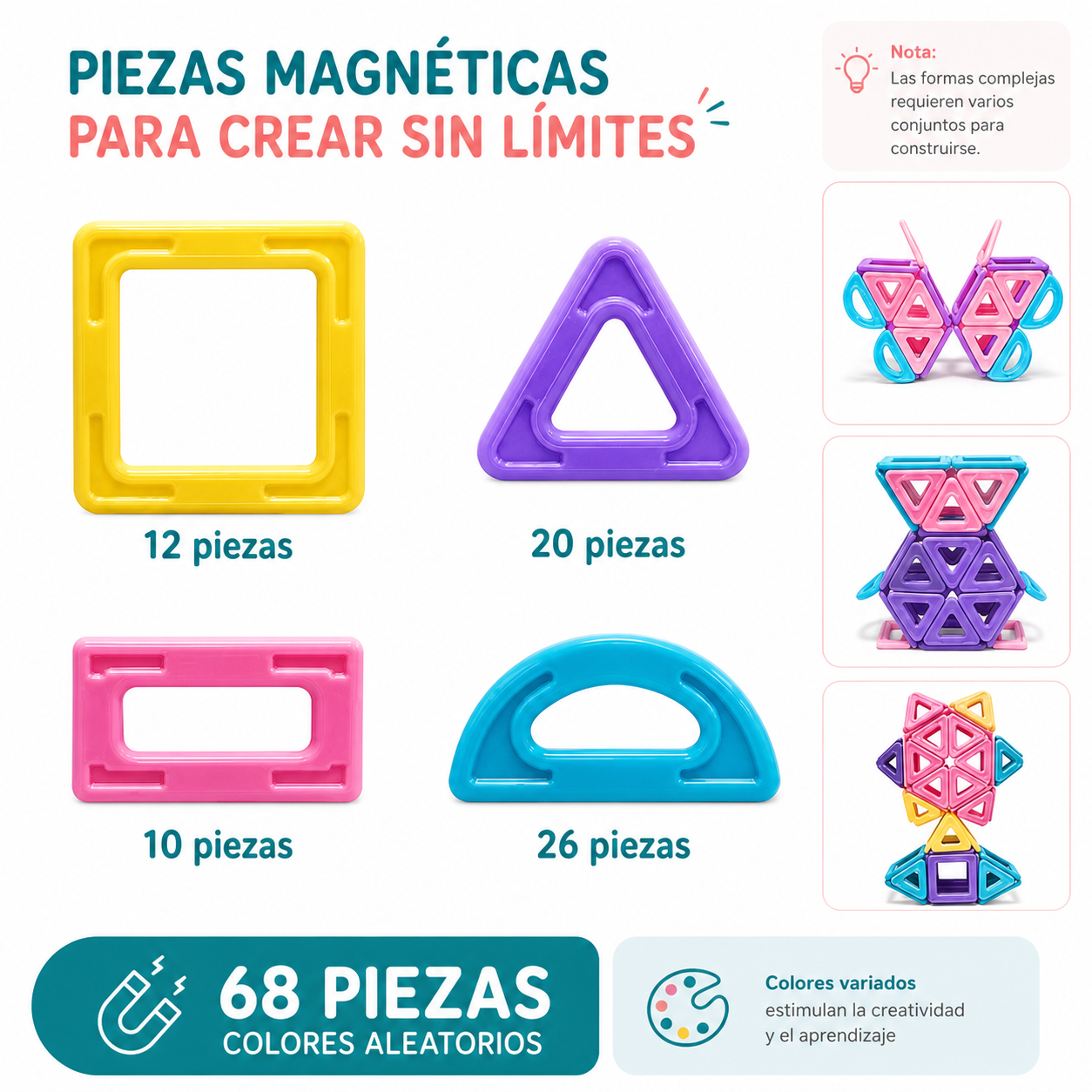 Bloques Magnéticos 68 Piezas – Figuras geométricas creativas