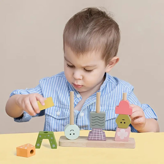 "GeoPilas Creativas" - Torre de Apilamiento Educativa 2 en 1 con Formas Geométricas