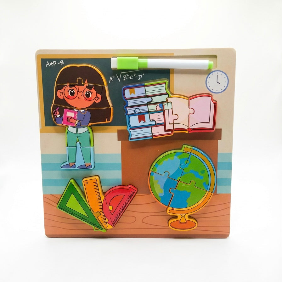 Rompecabezas 2 en 1 de Oficios – Madera + Mini Pintarrón Didáctico