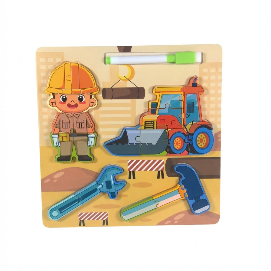 Rompecabezas 2 en 1 de Oficios – Madera + Mini Pintarrón Didáctico