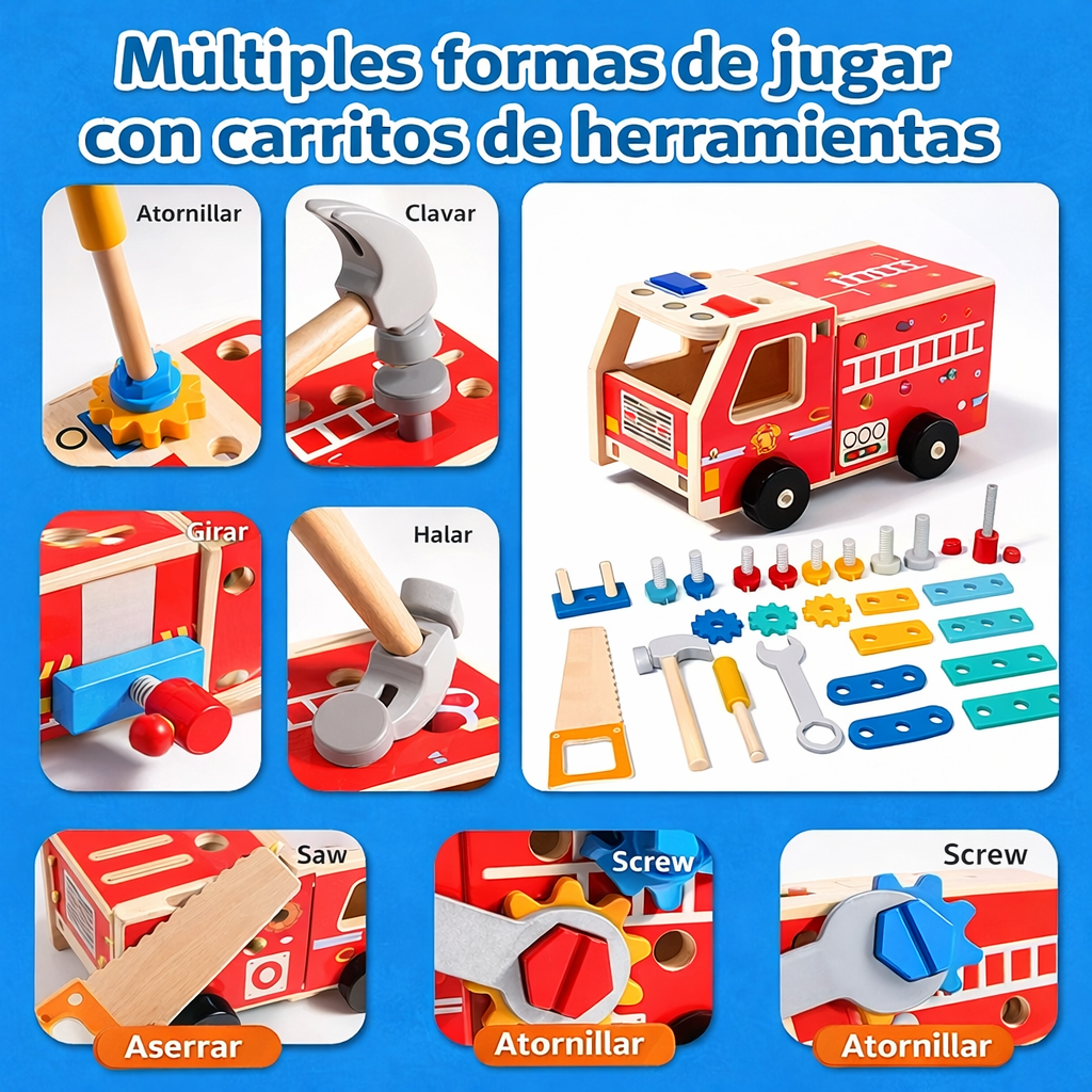 Camión Bombero Constructor de Madera – Juego de Herramientas Didáctico