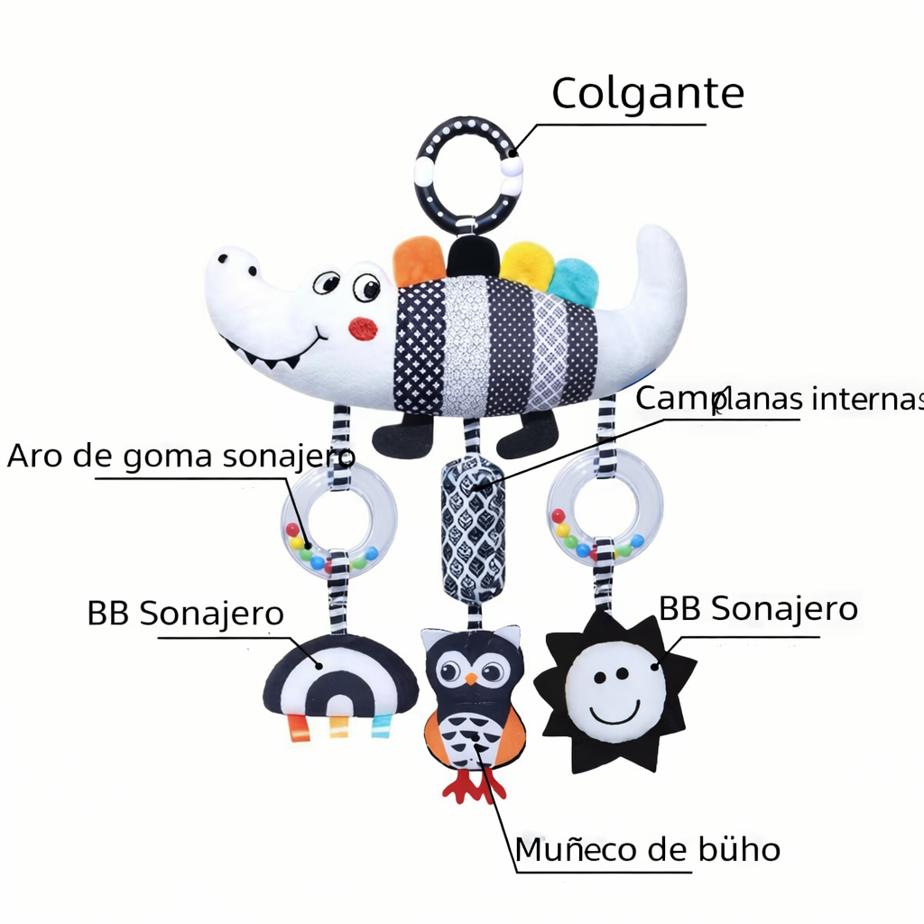 Colgante Sensorial Cocodrilo blanco y negro Alto Contraste para Bebé