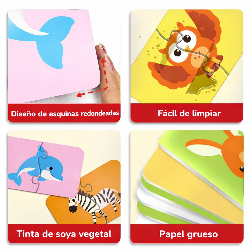 Rompecabezas de 2 Piezas Montessori – Animales, Frutas y Vehículos