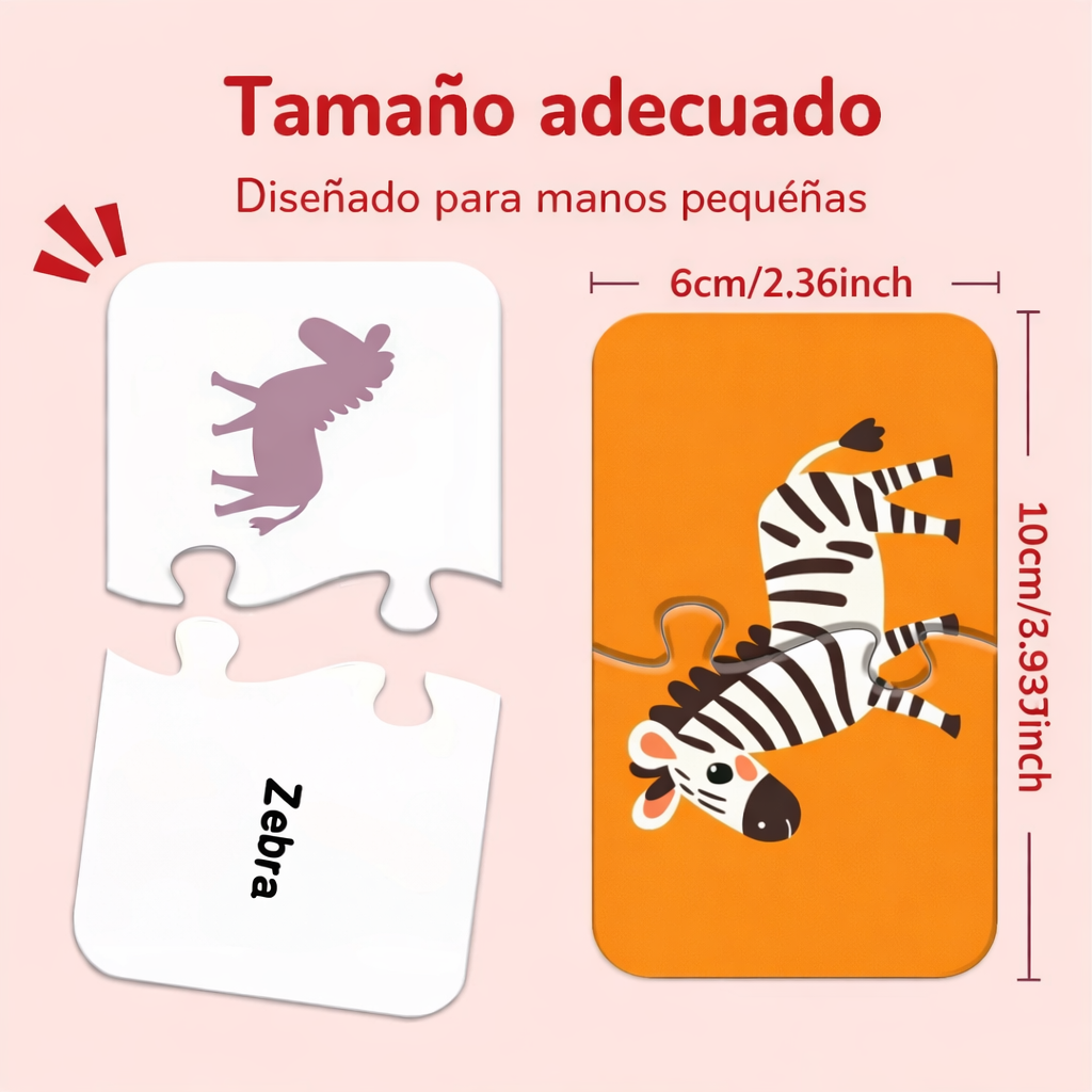 Rompecabezas de 2 Piezas Montessori – Animales, Frutas y Vehículos