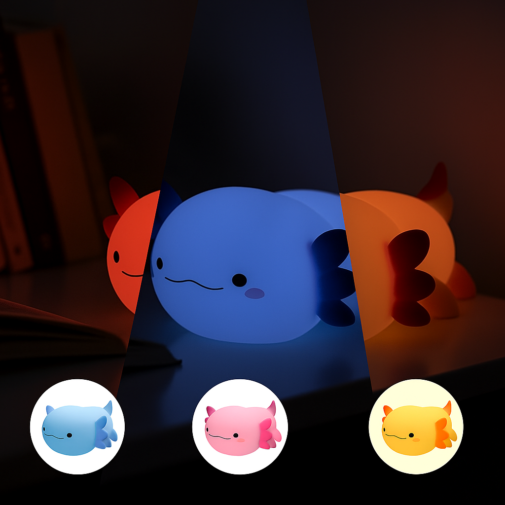 Lámpara Axolote Nocturna – Luz Cálida o Multicolor Recargable USB