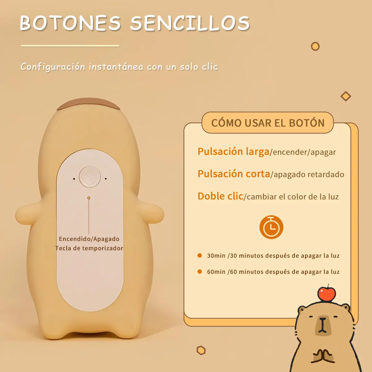 Lámpara Capibara Fluorescente – Luz Nocturna Infantil Decorativa