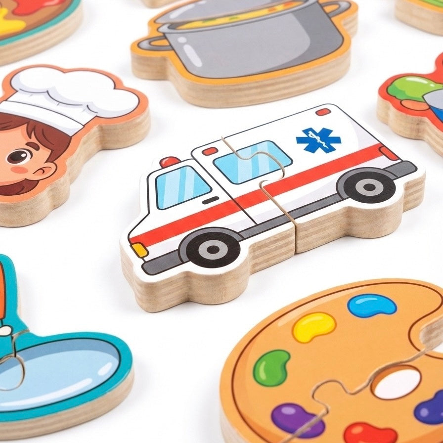 Rompecabezas 2 en 1 de Oficios – Madera + Mini Pintarrón Didáctico