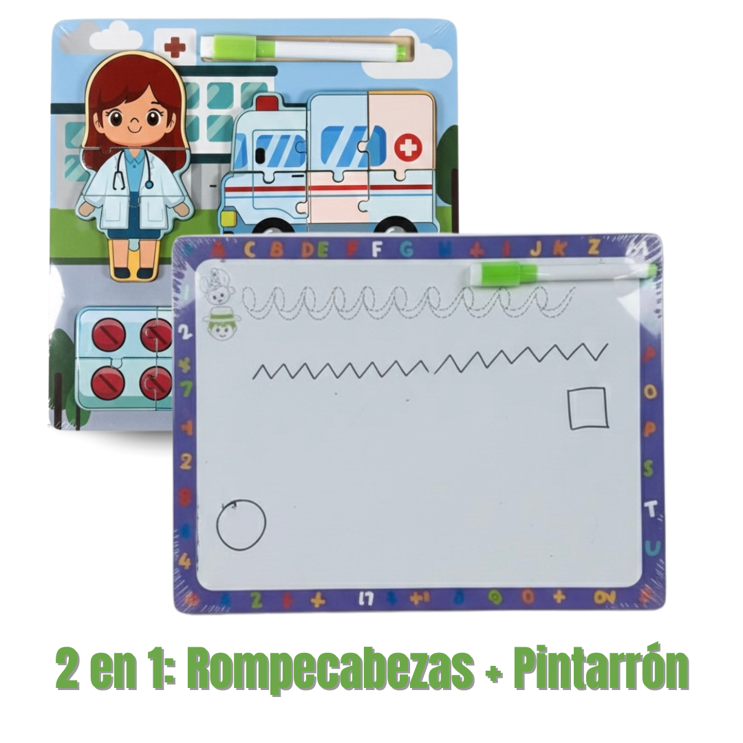 Rompecabezas 2 en 1 de Oficios – Madera + Mini Pintarrón Didáctico