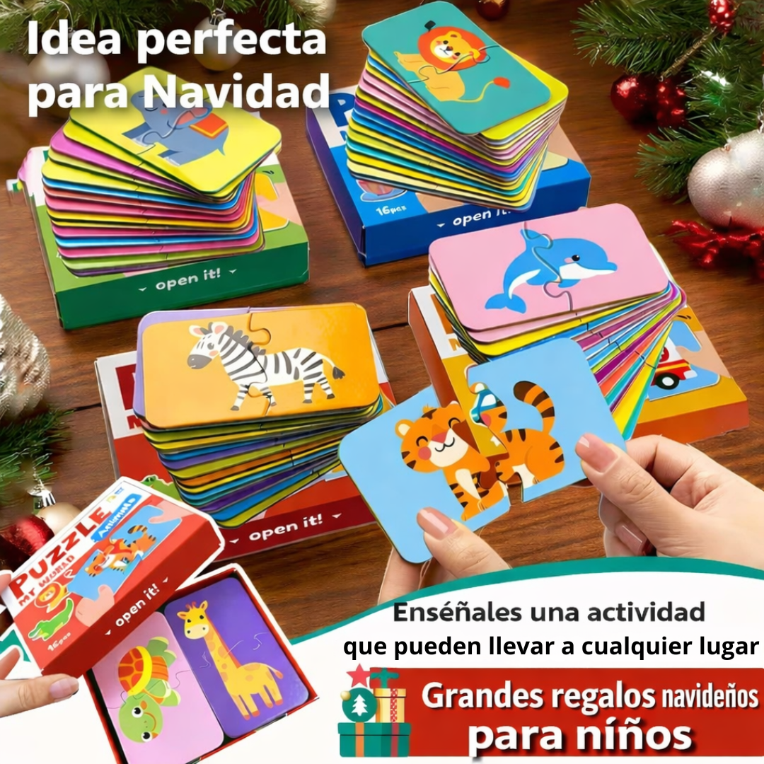 Rompecabezas de 2 Piezas Montessori – Animales, Frutas y Vehículos