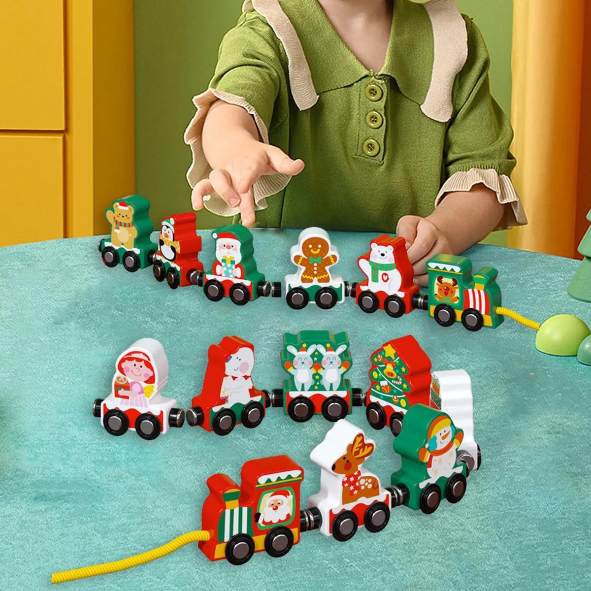 Tren Navideño de Madera – Decorativo y Didáctico con Figuras de Navidad