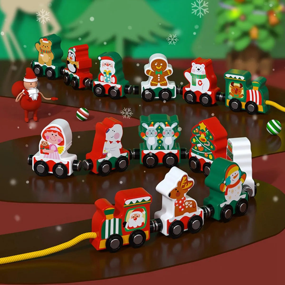 Tren Navideño de Madera – Decorativo y Didáctico con Figuras de Navidad