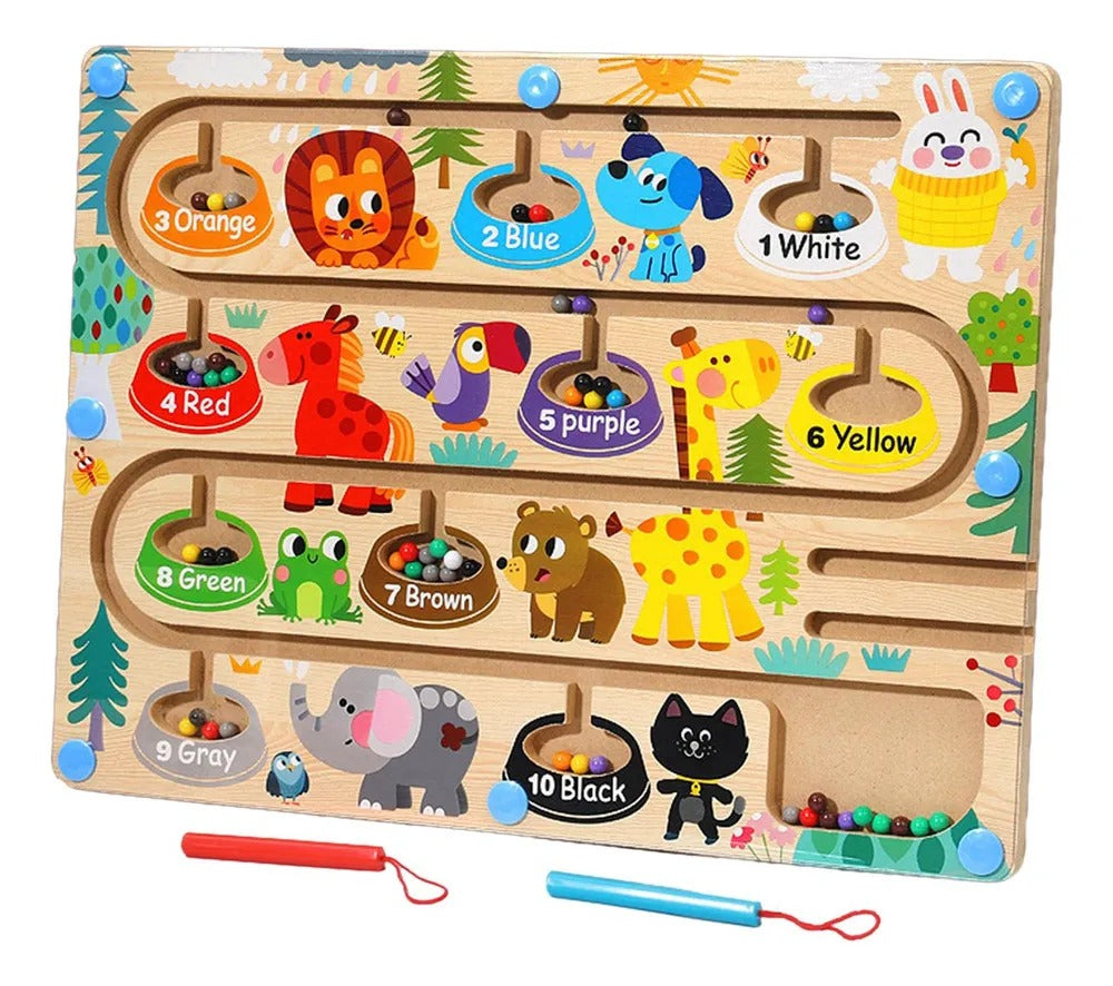Laberinto Magnético Montessori – Aventuras de Animales y Colores