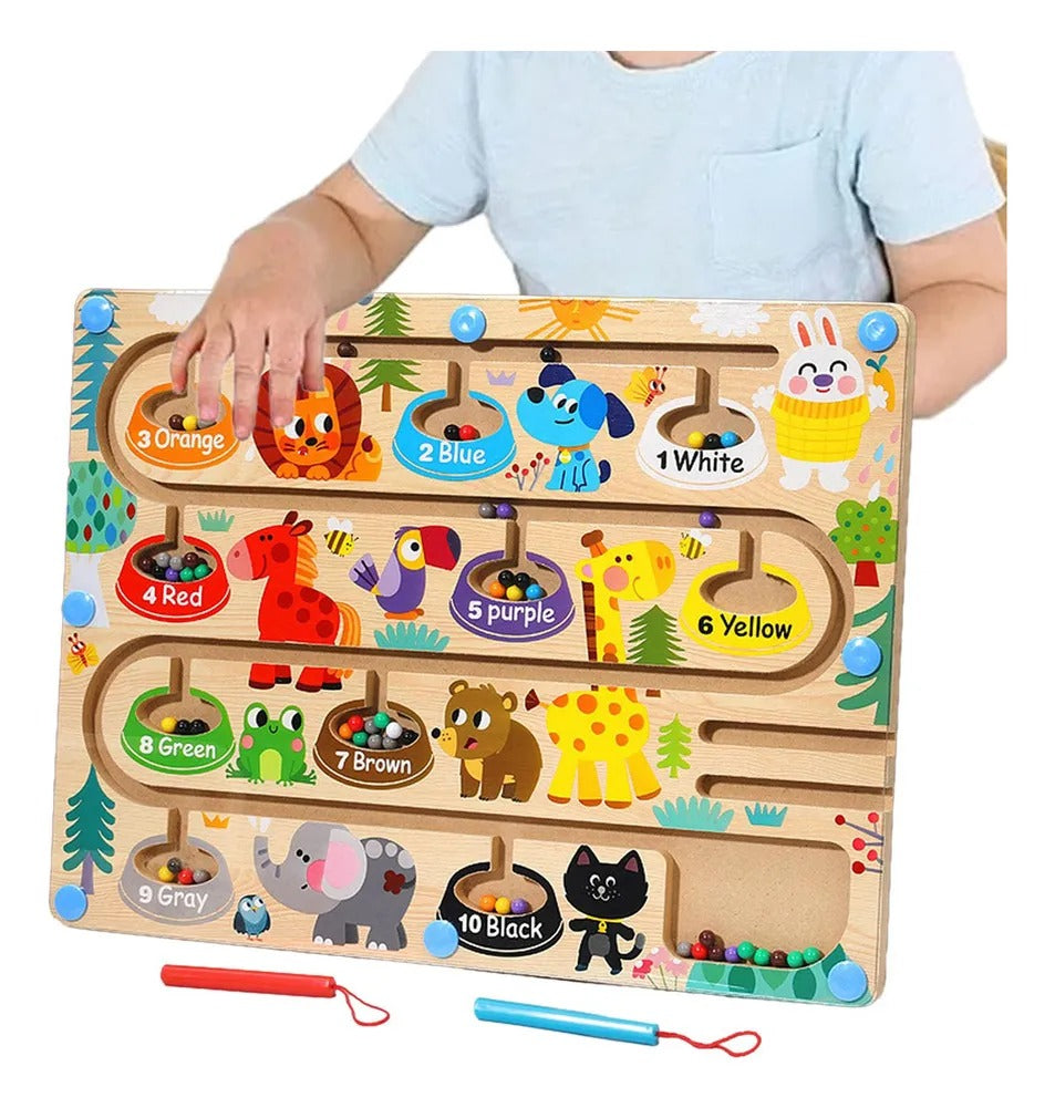 Laberinto Magnético Montessori – Aventuras de Animales y Colores