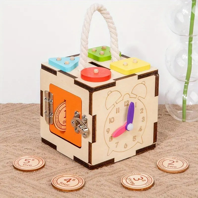 Cubo Sensorial Montessori 6 en 1 – Madera Didáctico Multicolor