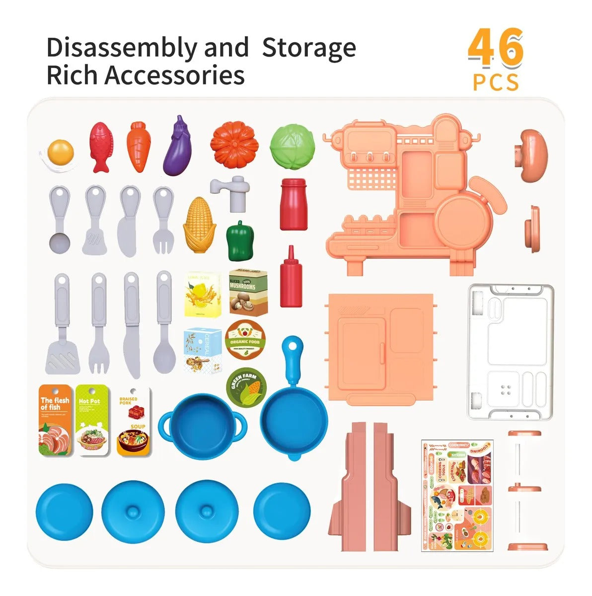 Set de Cocina Infantil 46 Piezas – Mesa de Juego y Accesorios