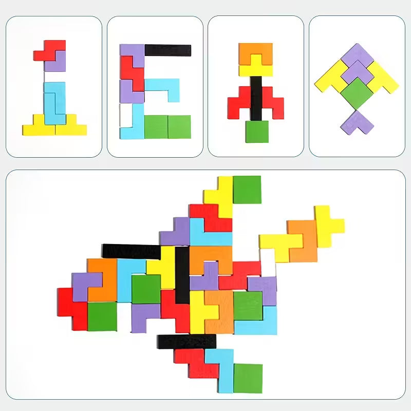 Rompecabezas Lógico de Madera – Inteligencia y Formas tipo Tetris