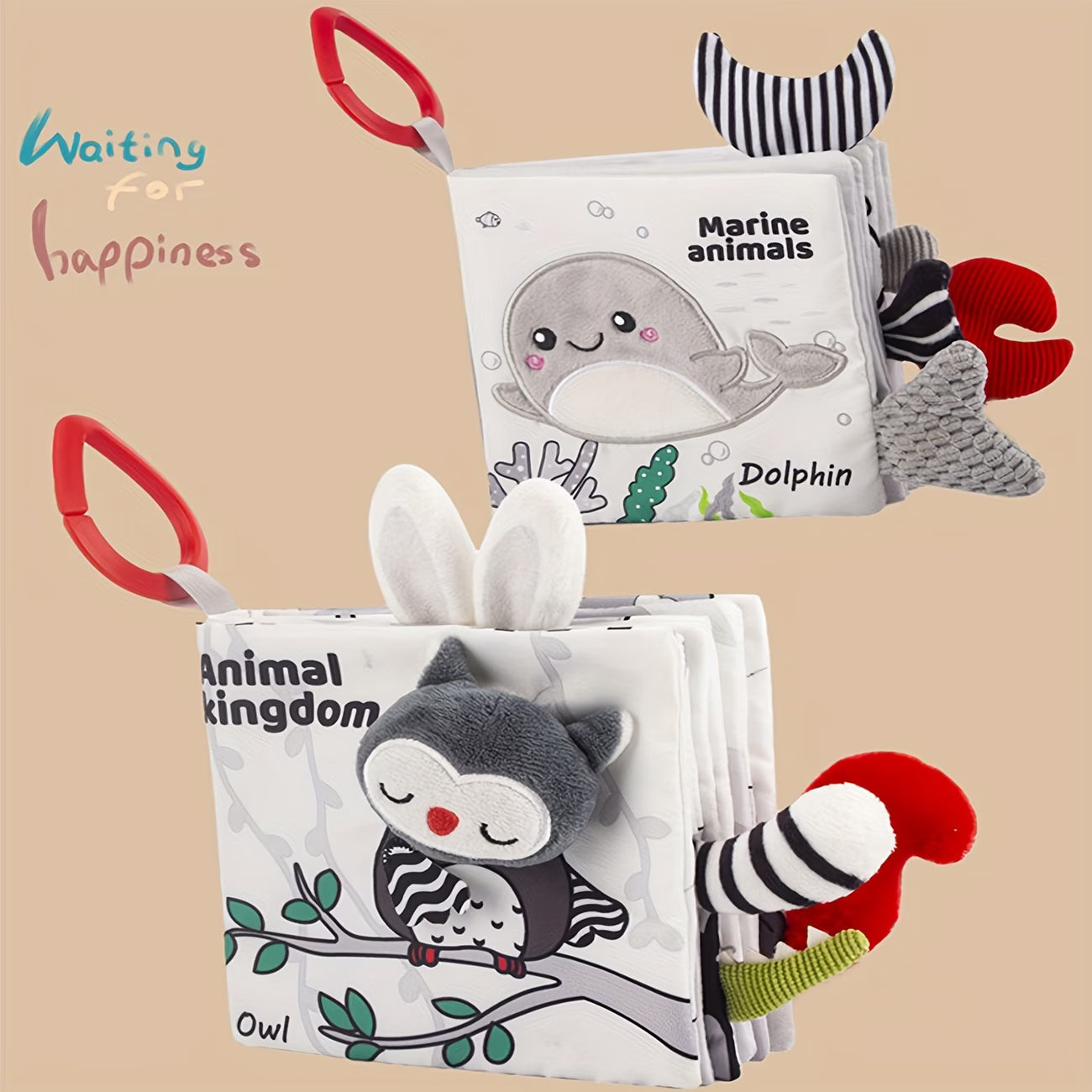 Libro de Tela Búho o Ballena Sensorial para Bebé blanco y negro – Primeros Colores