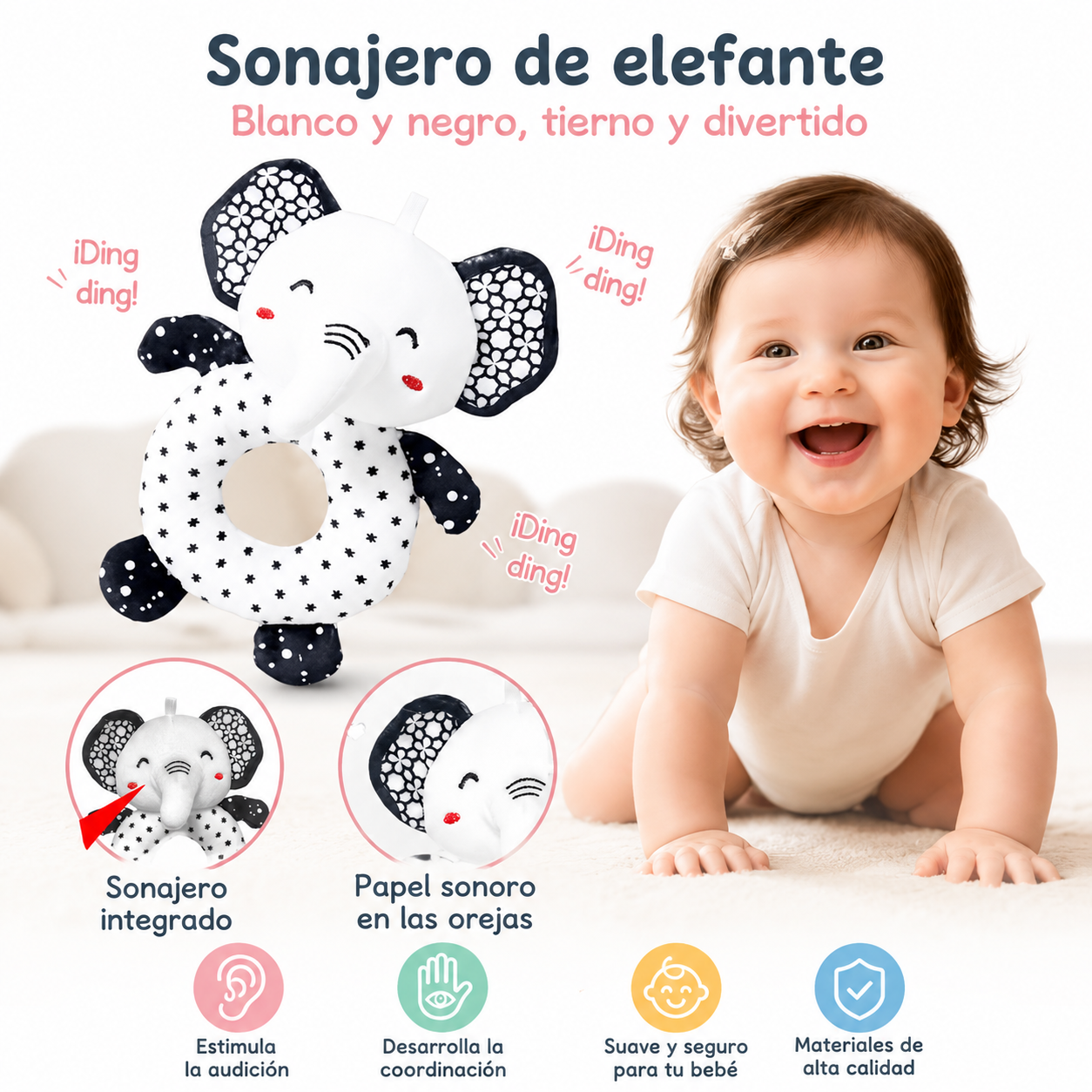 Sonajero Blanco y Negro – Estimulación temprana para bebé