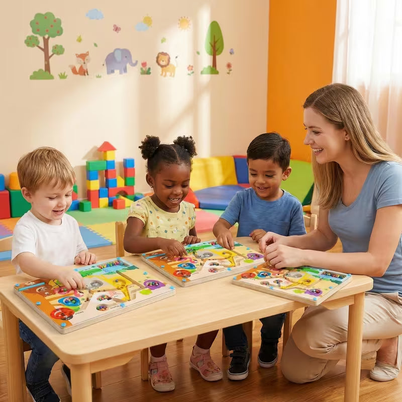 Laberinto Magnético Educativo de Madera – Colores, Números y Dinosaurios