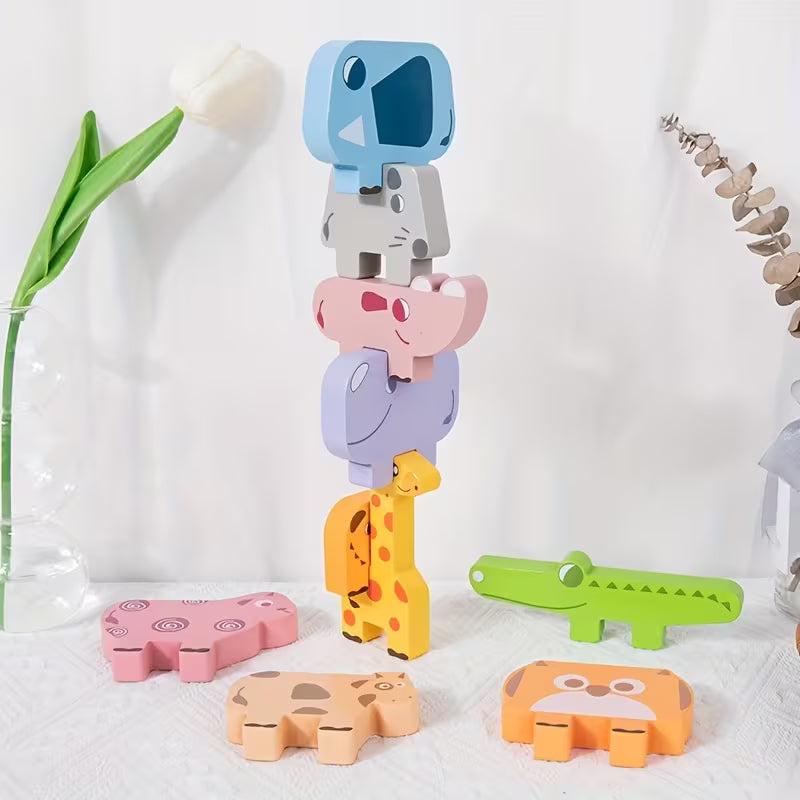 Bloques Apilables de Animales – Juego Didáctico de Madera para Equilibrio