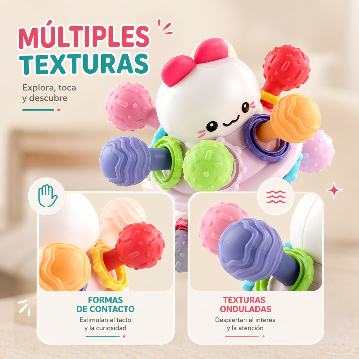 Sonaja y Mordedera Sensorial para Bebé – Texturas Seguras