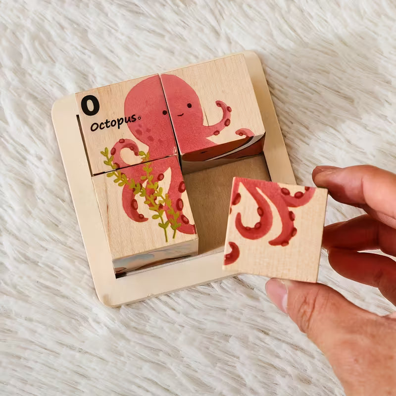 Rompecabezas 6-en-1 Cubos de Madera – Animales Didácticos Montessori