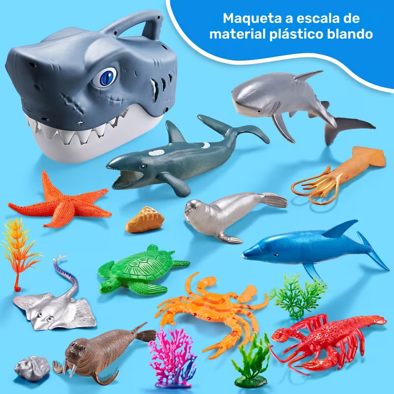 Set Tiburón Marino 23 Piezas – Animales del Océano + Caja Almacenadora