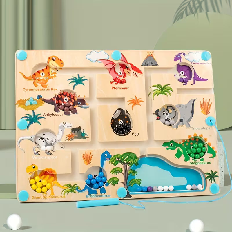 Laberinto Magnético Educativo de Madera – Colores, Números y Dinosaurios